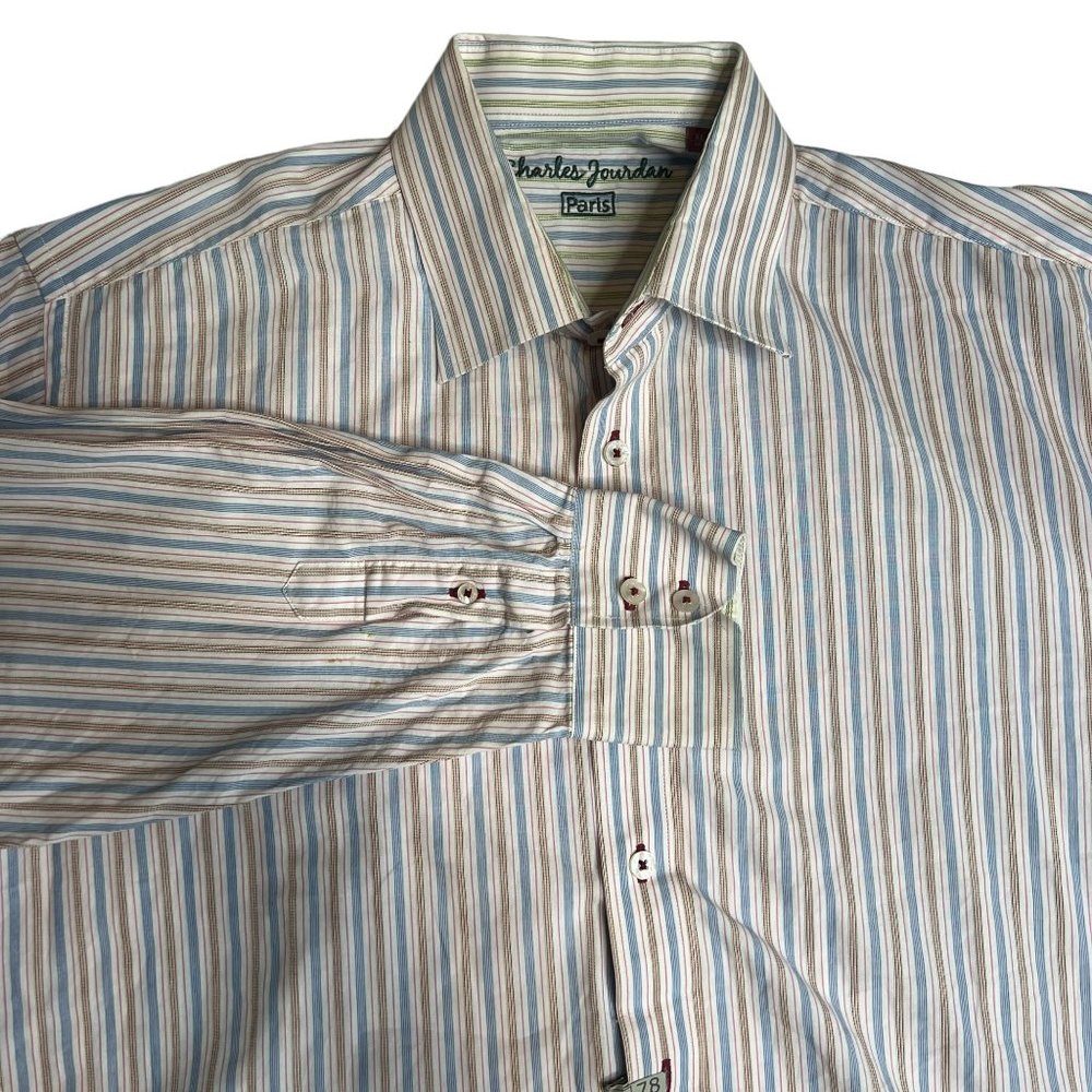 Charles Jourdan Paris Men's Colorful Striped Button Up Shirt‎ Size XL